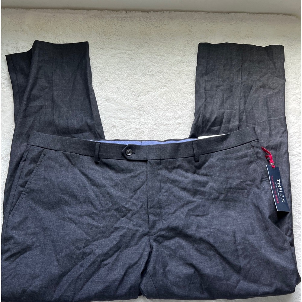Tommy Hilfiger Tyler Mens 42W x 30L Charcoal Grey Wool Blend‎ THFlex Dress Pants